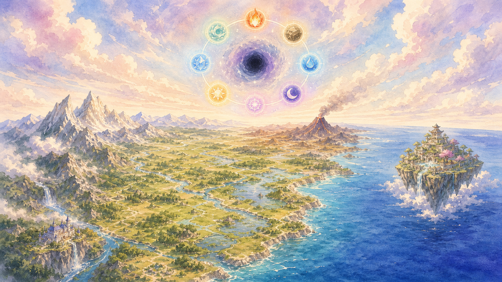 Miraclest Worldの世界観イメージ。ミラビリス大陸と極東の島マヤシマを描いたアイキャッチ